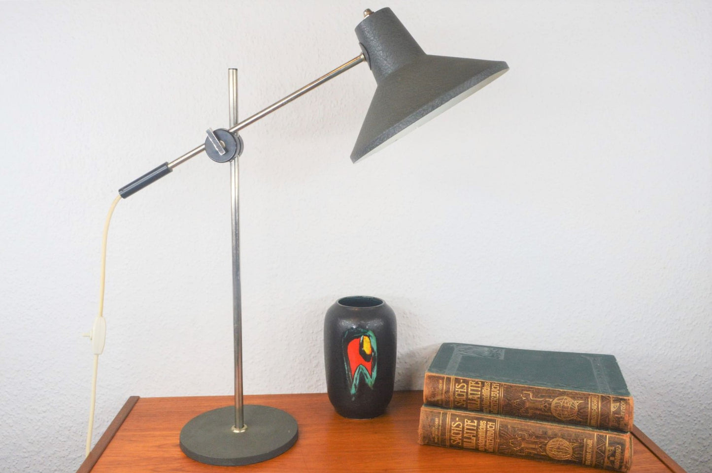 Mid-Century Cantilever Lamp Shrink Coated Table Lamp 1960s Bauhaus Design