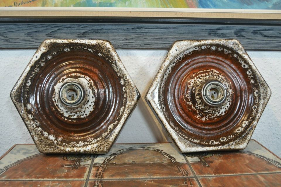 Hustadt Ceramic Space Age Design Wall Lamps 1970s Fat-Lava WGP