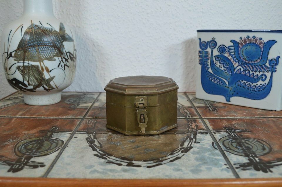 Antique brass jewelry box handmade metal art Denmark