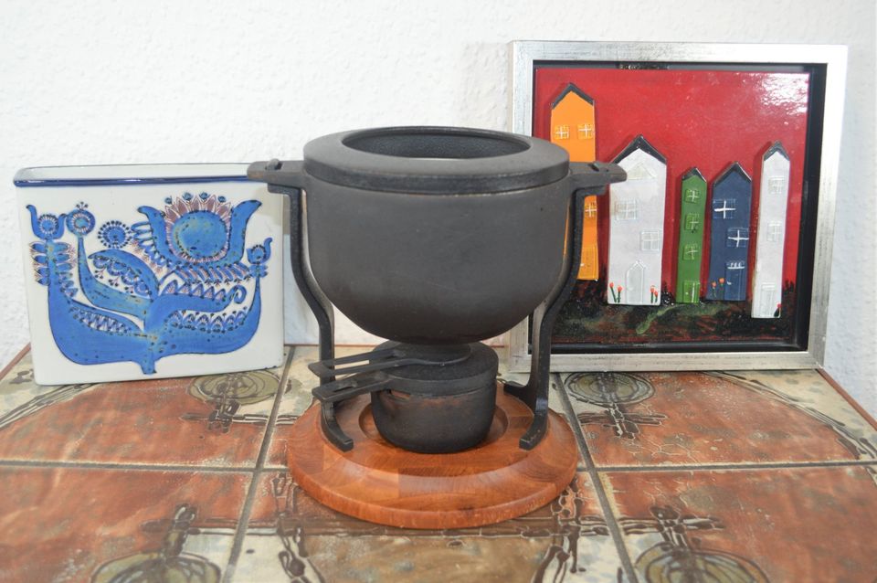 Mid-Century Digsmed Denmark Cast Iron Fondue 1960s Danish Design Teak