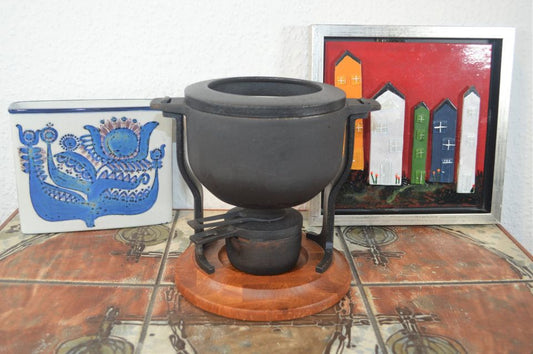 Mid-Century Digsmed Denmark Cast Iron Fondue 1960s Danish Design Teak