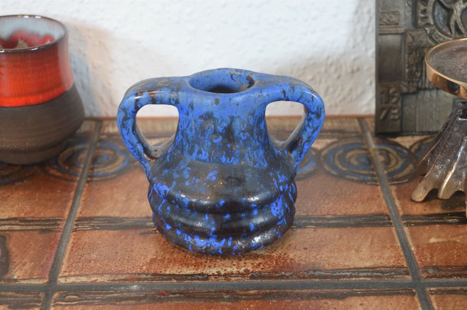 Vintage 1960s ceramic vase blue fat-lava design WGP pop art