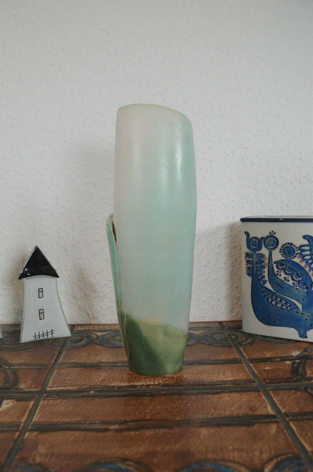 Vintage studio ceramic vase - signed handwork maritime design