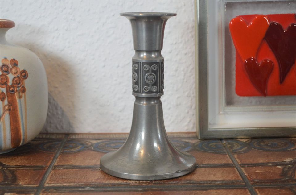 Mid-Century Pewter Haugrud Pewter Candle Holder Norwegian Design