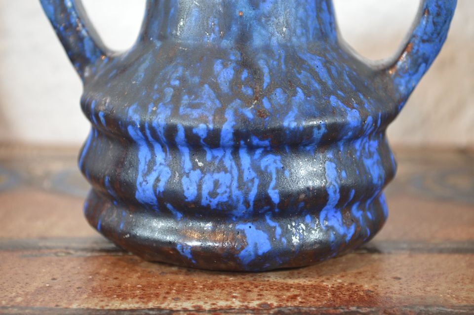 Vintage 1960s Keramik Vase blaues Fat-Lava Design WGP Pop-Art