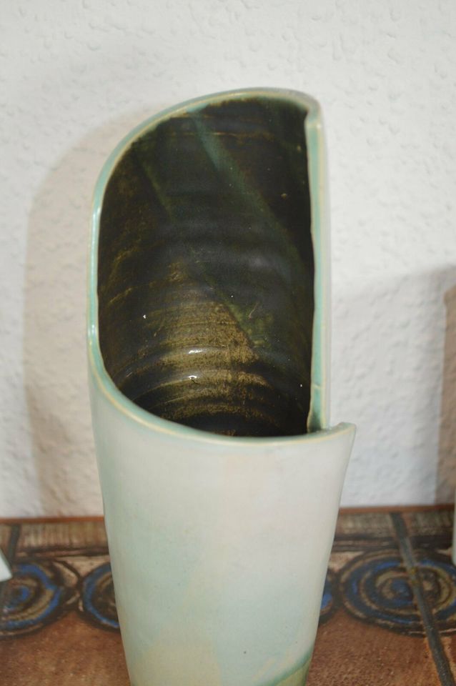 Vintage studio ceramic vase - signed handwork maritime design