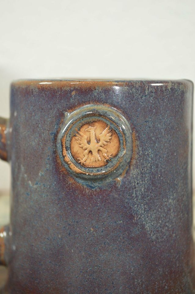 Vintage art ceramic mug with eagle crest studio pottery