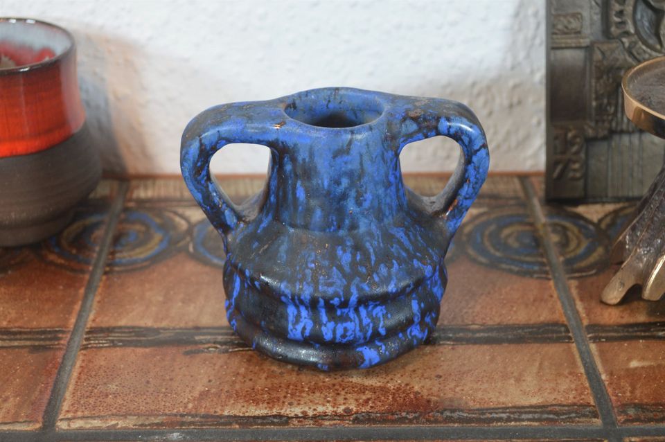 Vintage 1960s ceramic vase blue fat-lava design WGP pop art