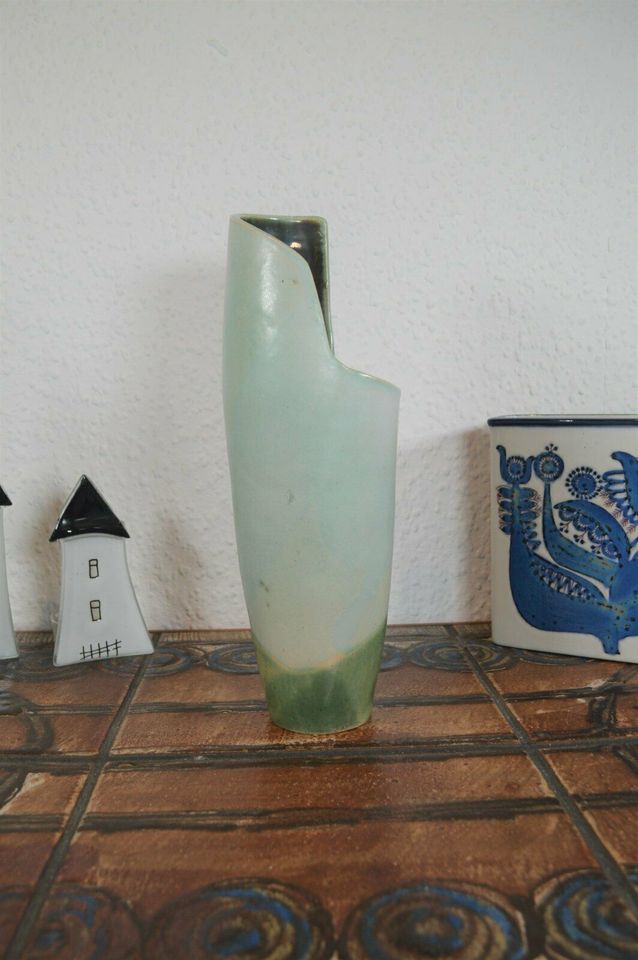 Vintage studio ceramic vase - signed handwork maritime design