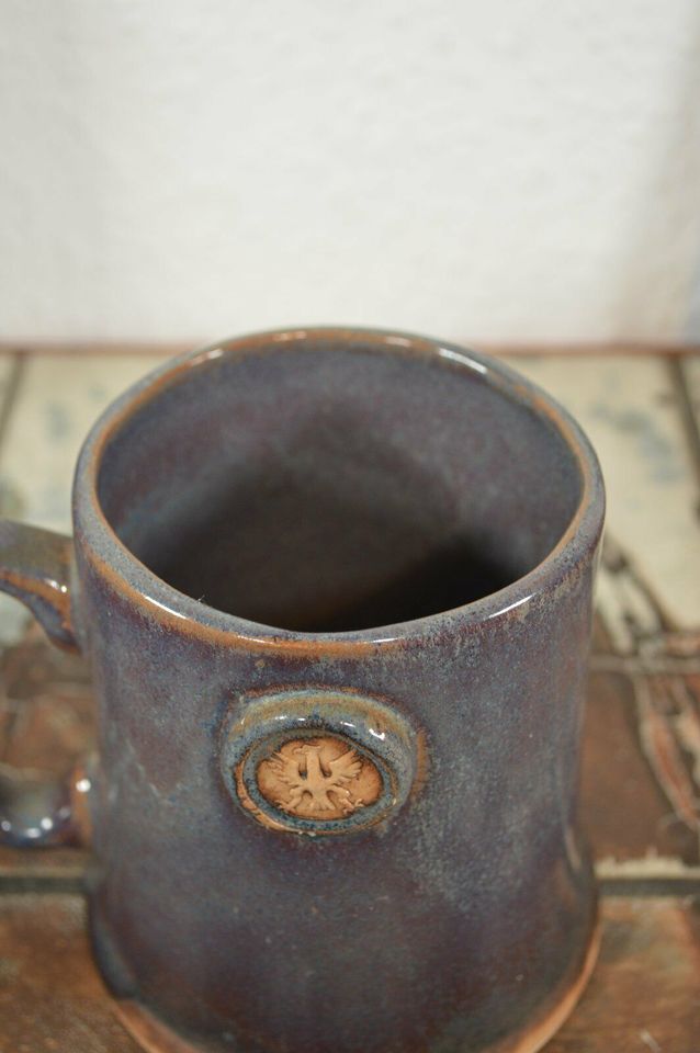 Vintage art ceramic mug with eagle crest studio pottery