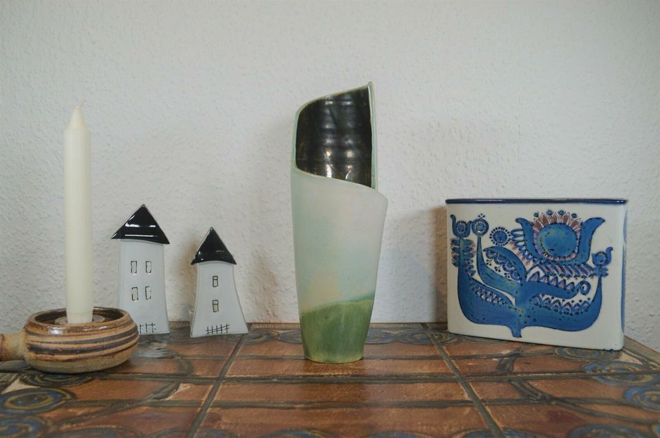 Vintage Studiokeramik Vase – signierte Handarbeit maritimes Design