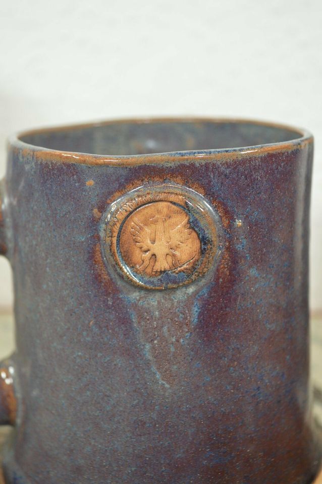 Vintage art ceramic mug with eagle crest studio pottery